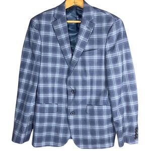 Bar III Blazer Mens 36S Blue Plaid Slim Fit Two Button Stretch Sport Coat
